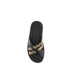 Black Calf Leather Bos Taurus Flat Sandals