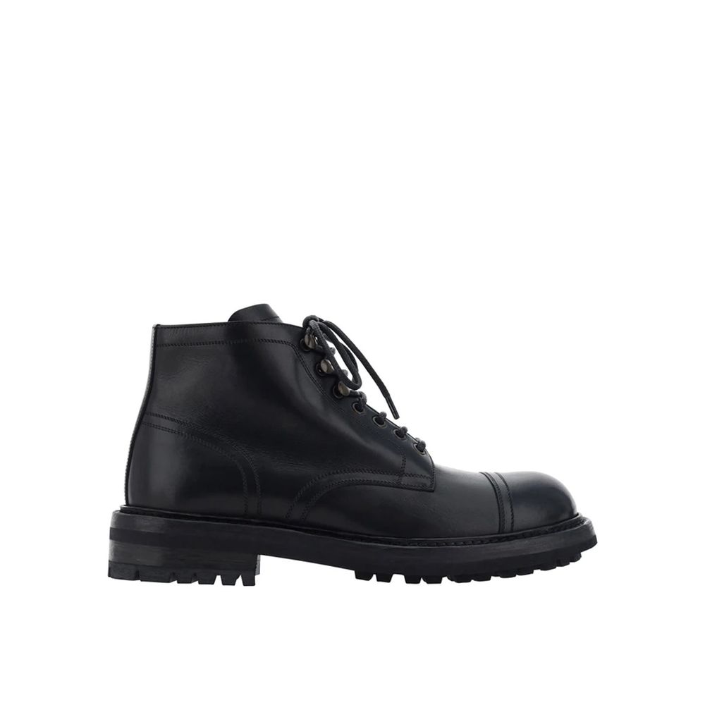 Black Calfskin Lace-Up Boots