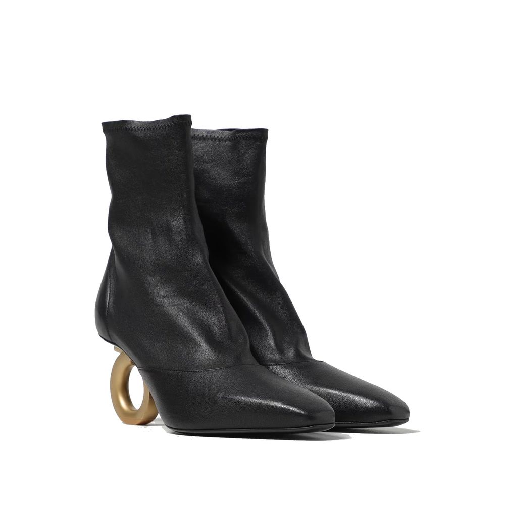 Black Lamb Leather Ankle Boots