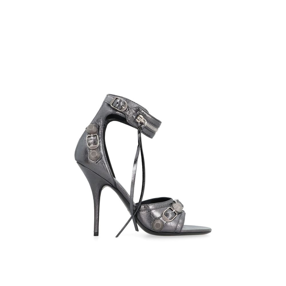 Gray Calfskin Stiletto Heel Sandals