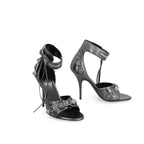 Gray Calfskin Stiletto Heel Sandals