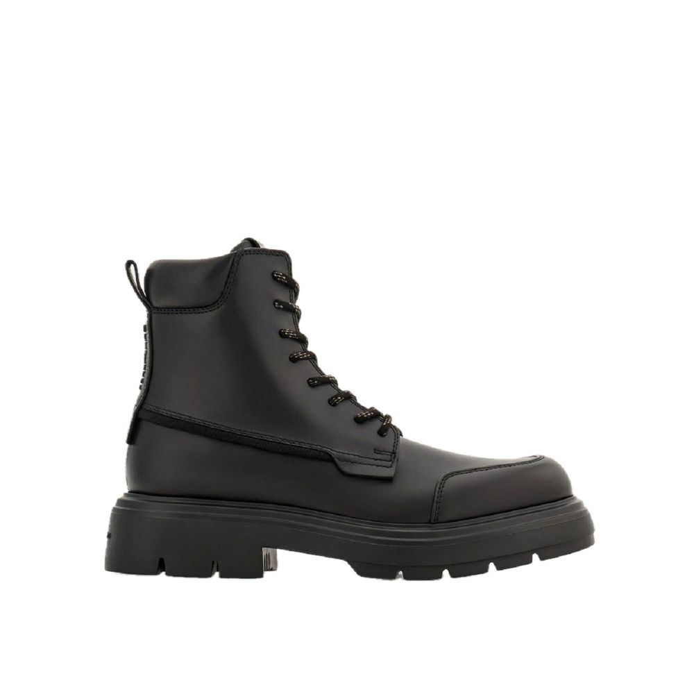 Black Calfskin Lace-Up Boots