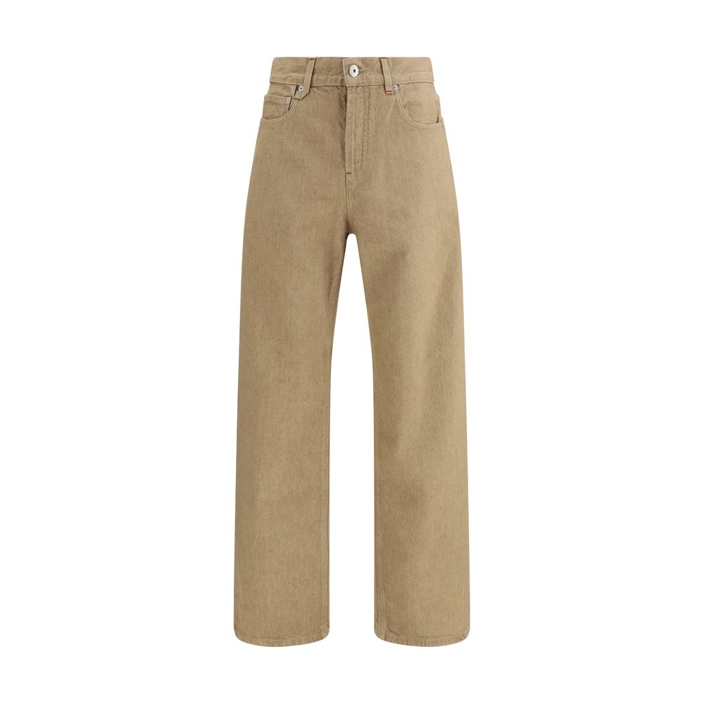 Beige Cotton Straight-Leg Jeans