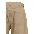 Beige Cotton Straight-Leg Jeans