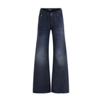 Blue Cotton Flared Jeans