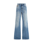 Blue Cotton Flared Jeans
