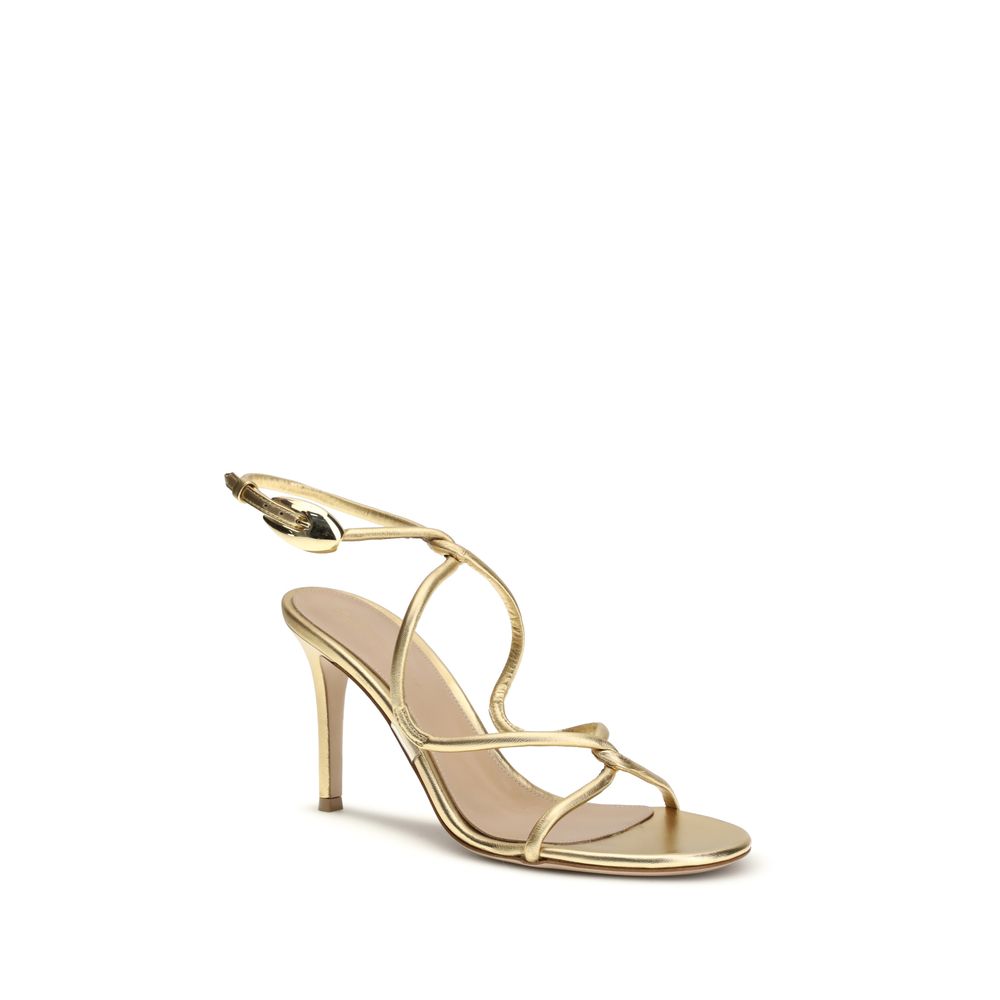 Gold Calf Leather Bos Taurus Stiletto Heel Sandals
