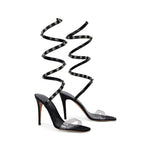 Black Lamb Leather Stiletto Heel Sandals