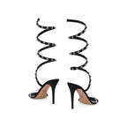 Black Lamb Leather Stiletto Heel Sandals