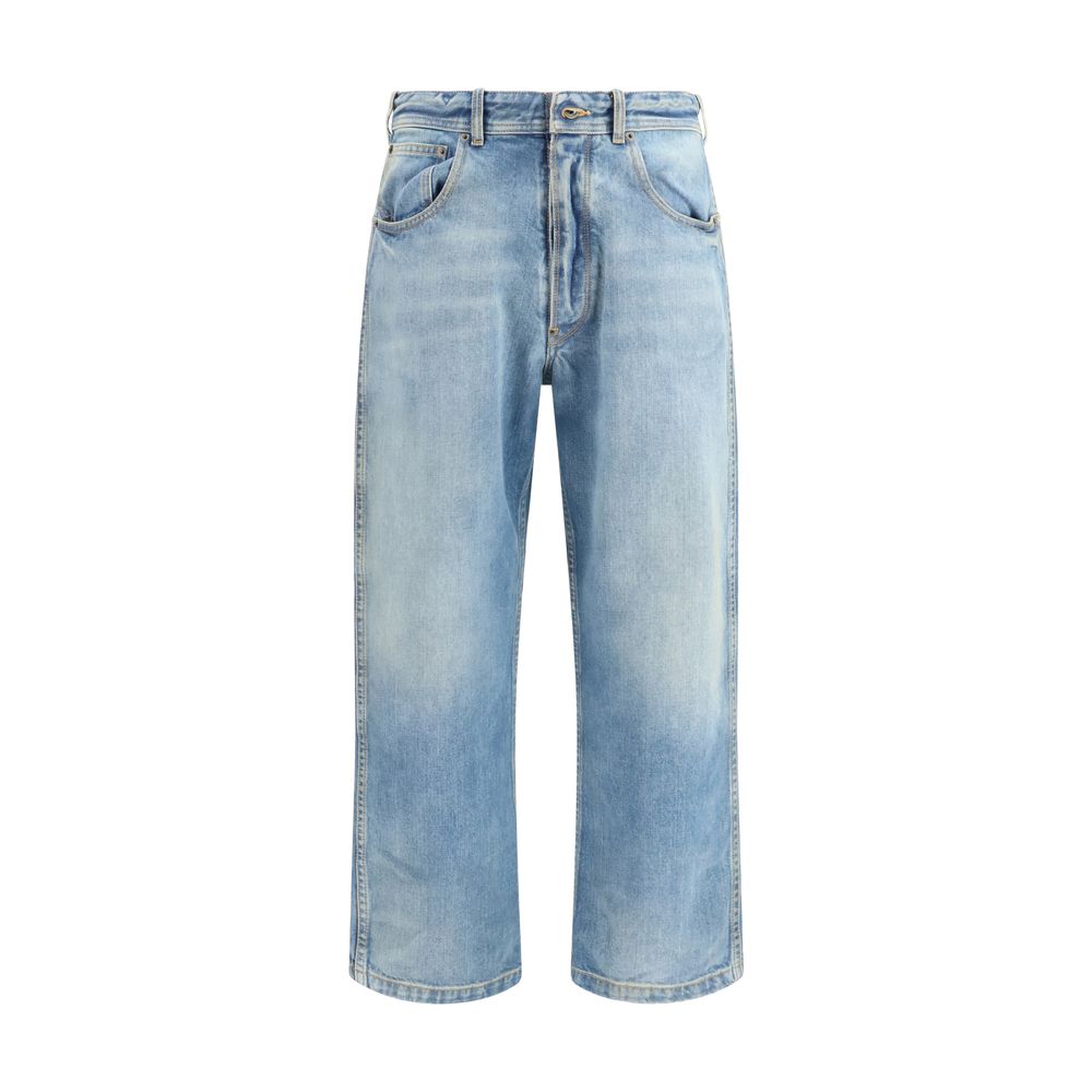Blue Cotton Cropped Jeans