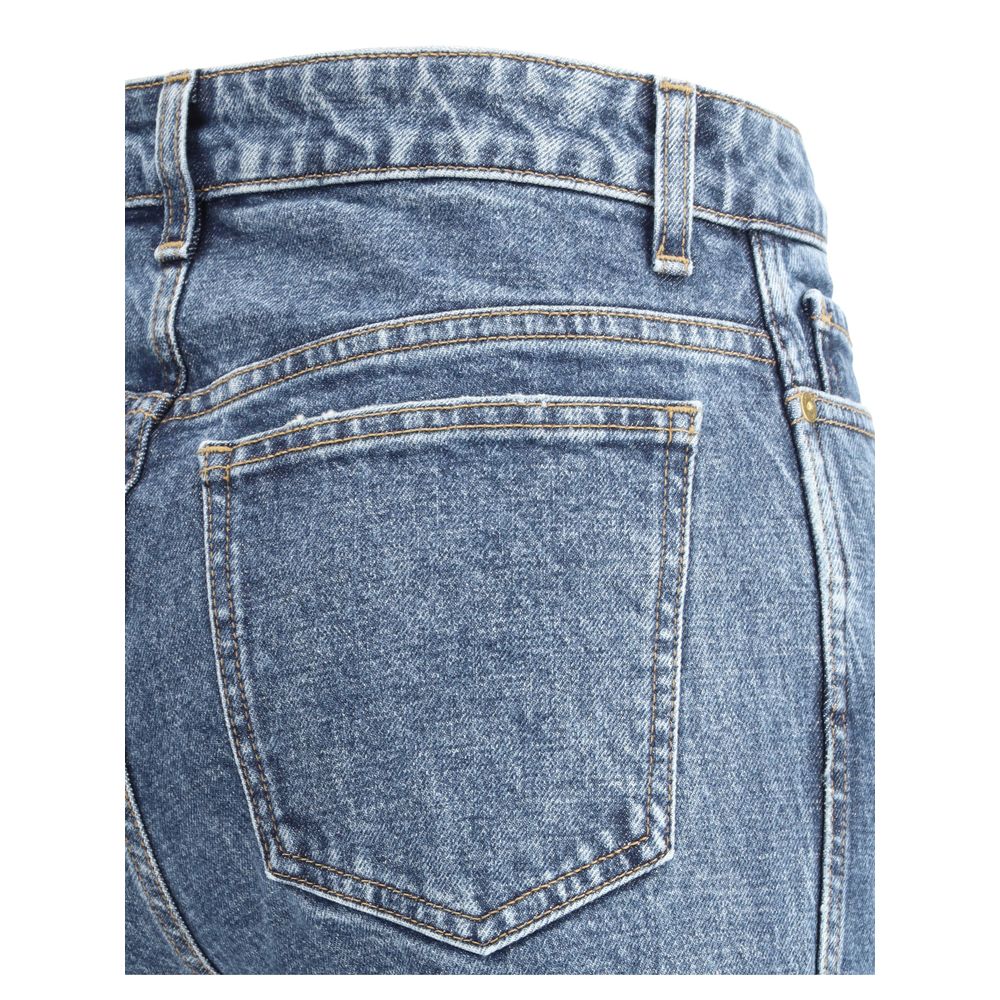 Blue Cotton High-Waisted Jean