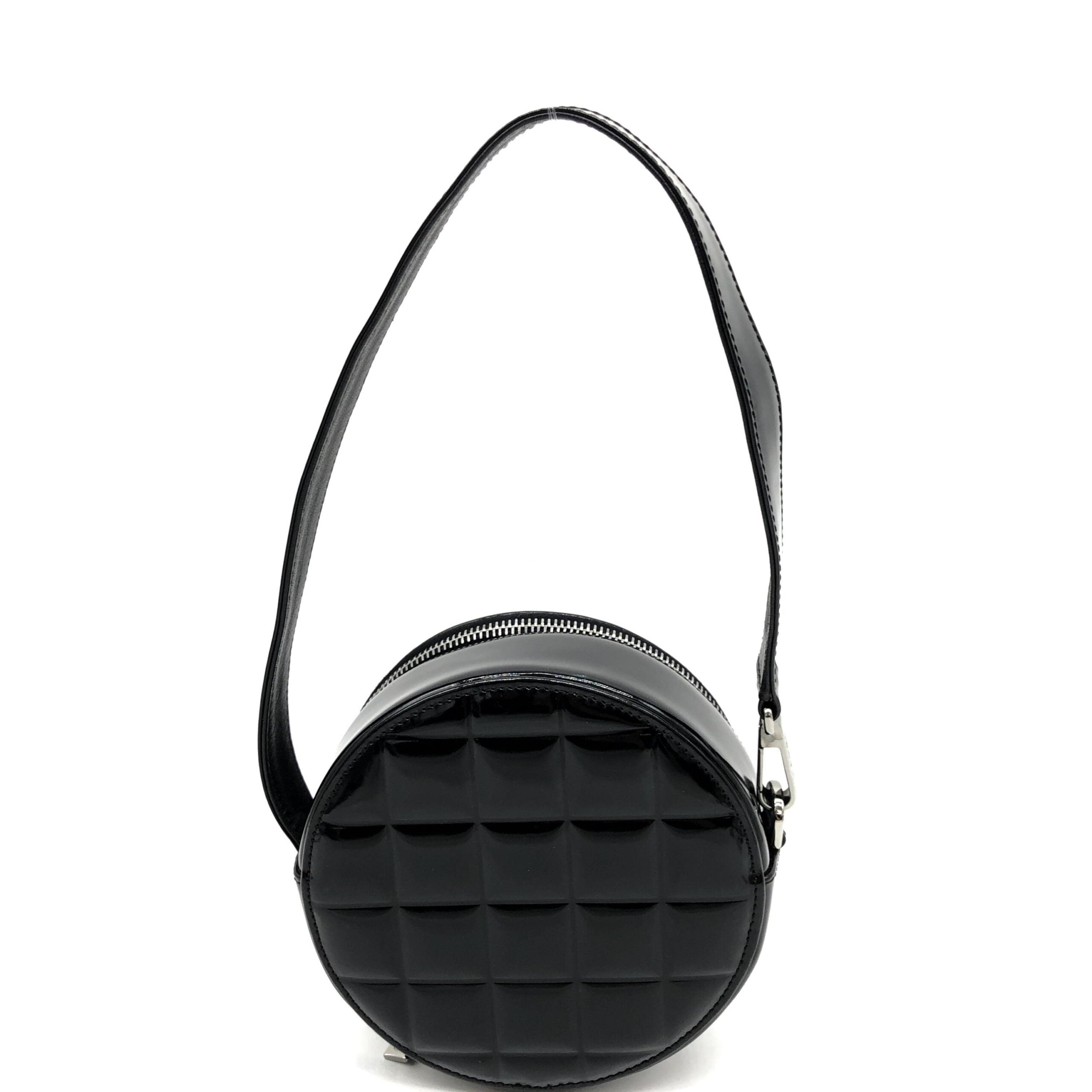 Black Patent Quilted CC Circle Mini Bag