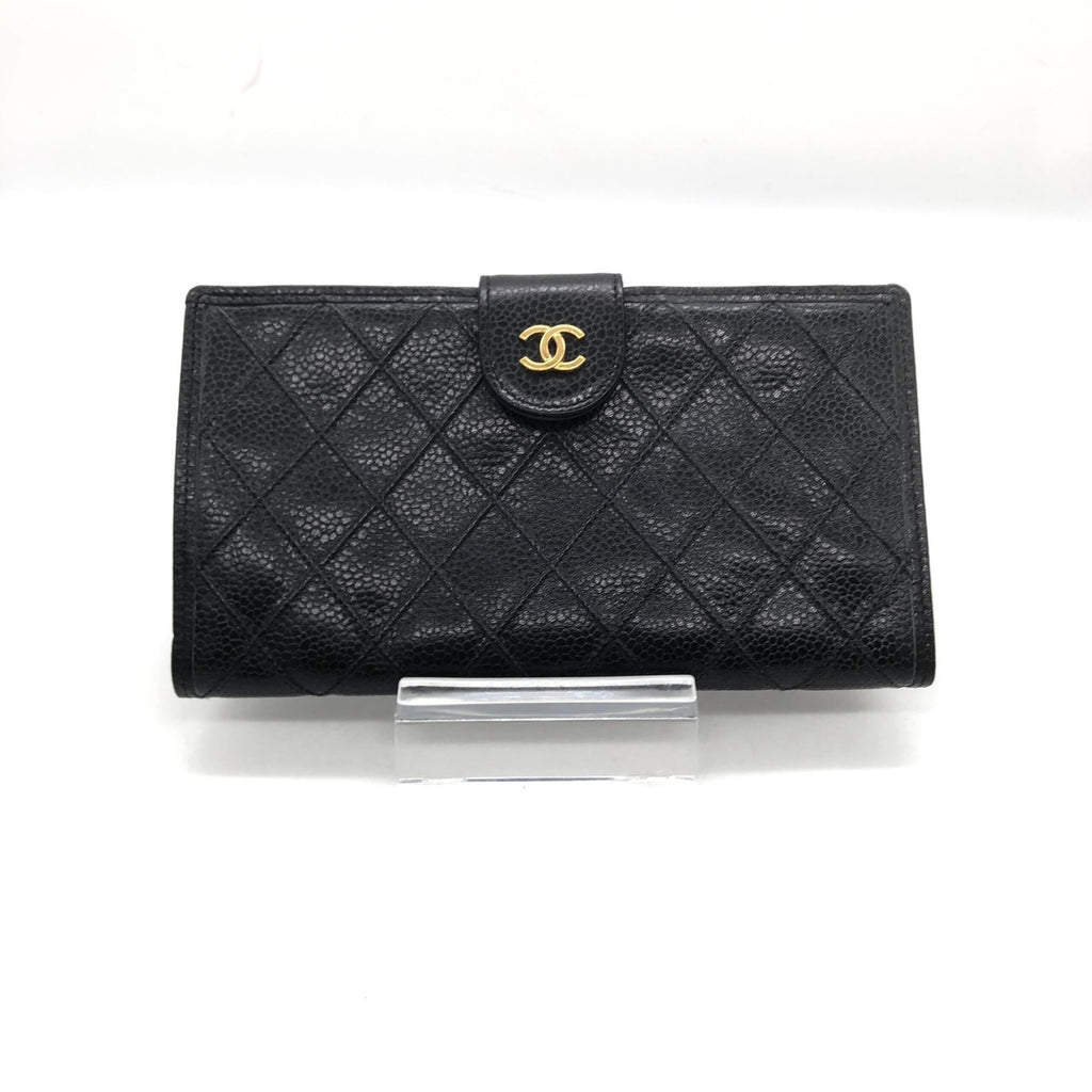 Black Quilted Leather Long Wallet