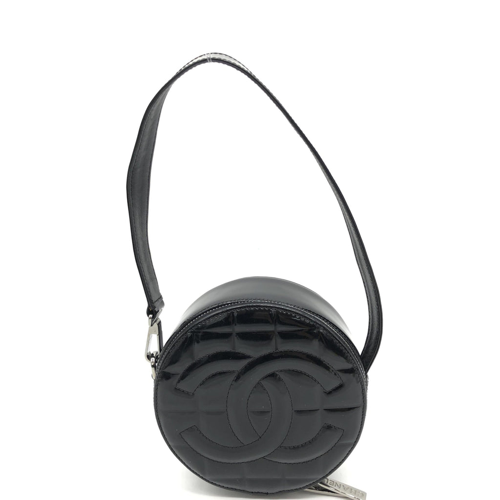 Black Patent Quilted CC Circle Mini Bag