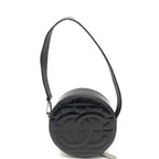 Black Patent Quilted CC Circle Mini Bag