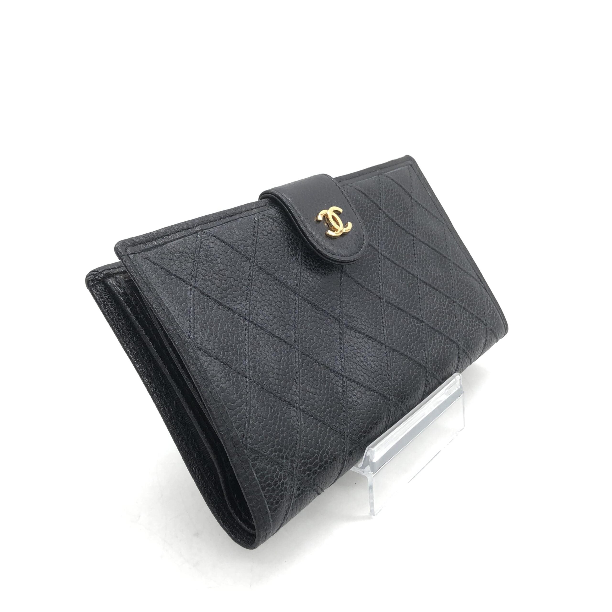 Black Quilted Leather Long Wallet