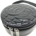 Black Patent Quilted CC Circle Mini Bag