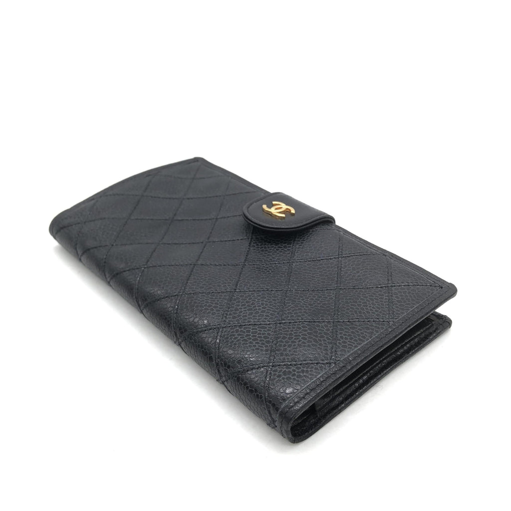 Black Quilted Leather Long Wallet