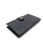 Black Quilted Leather Long Wallet