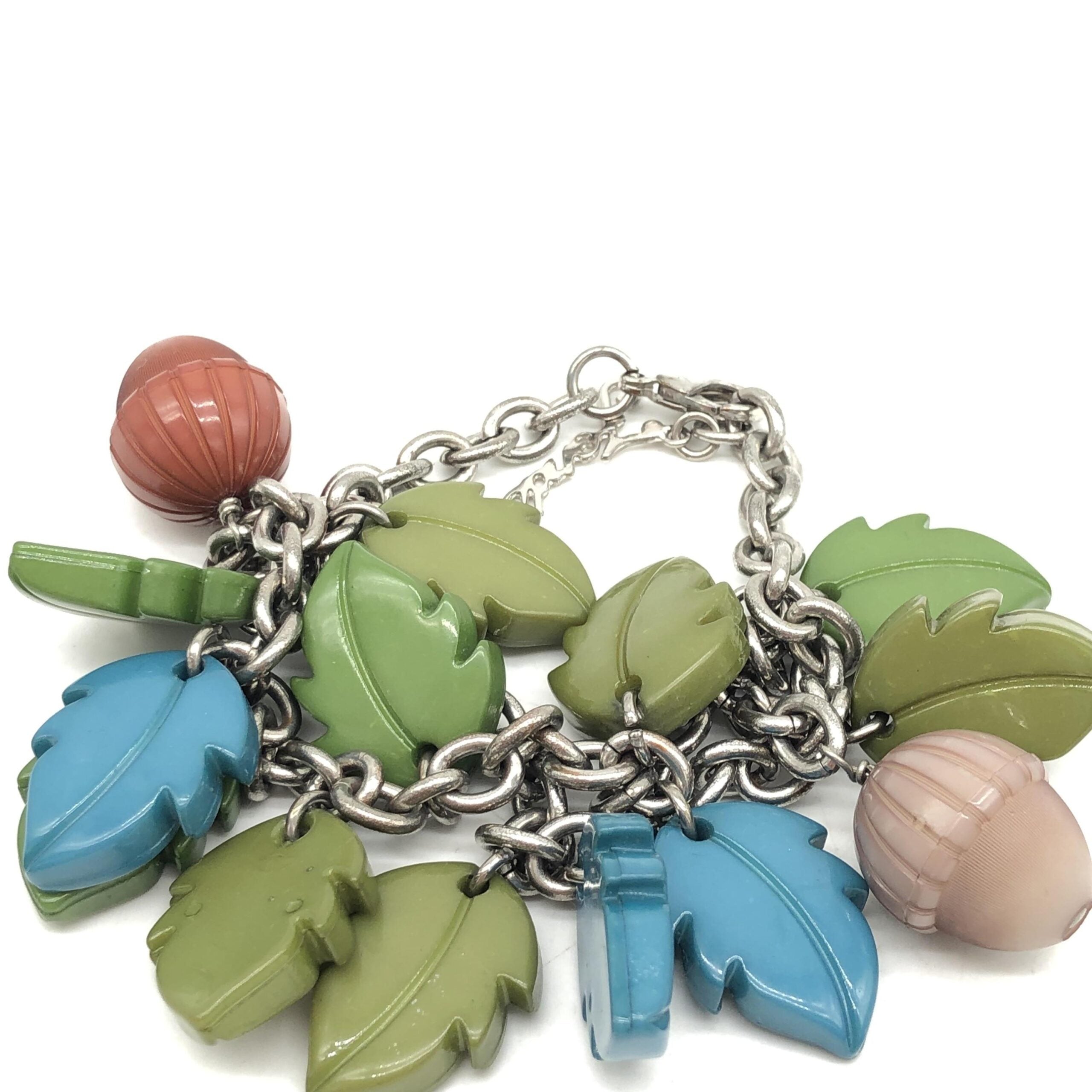 Colorful Leaf And Acorn Charm Bracelet