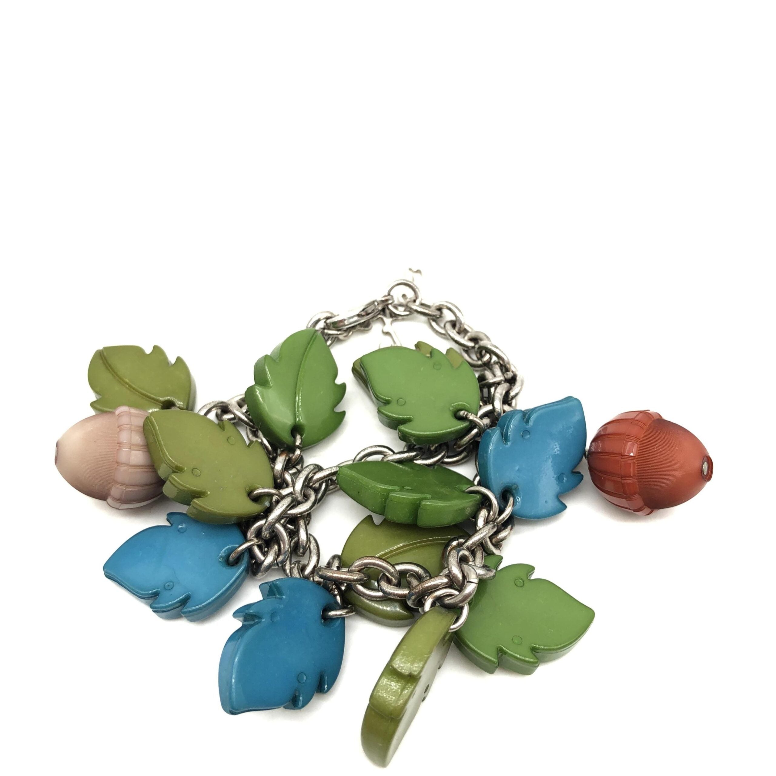 Colorful Leaf And Acorn Charm Bracelet