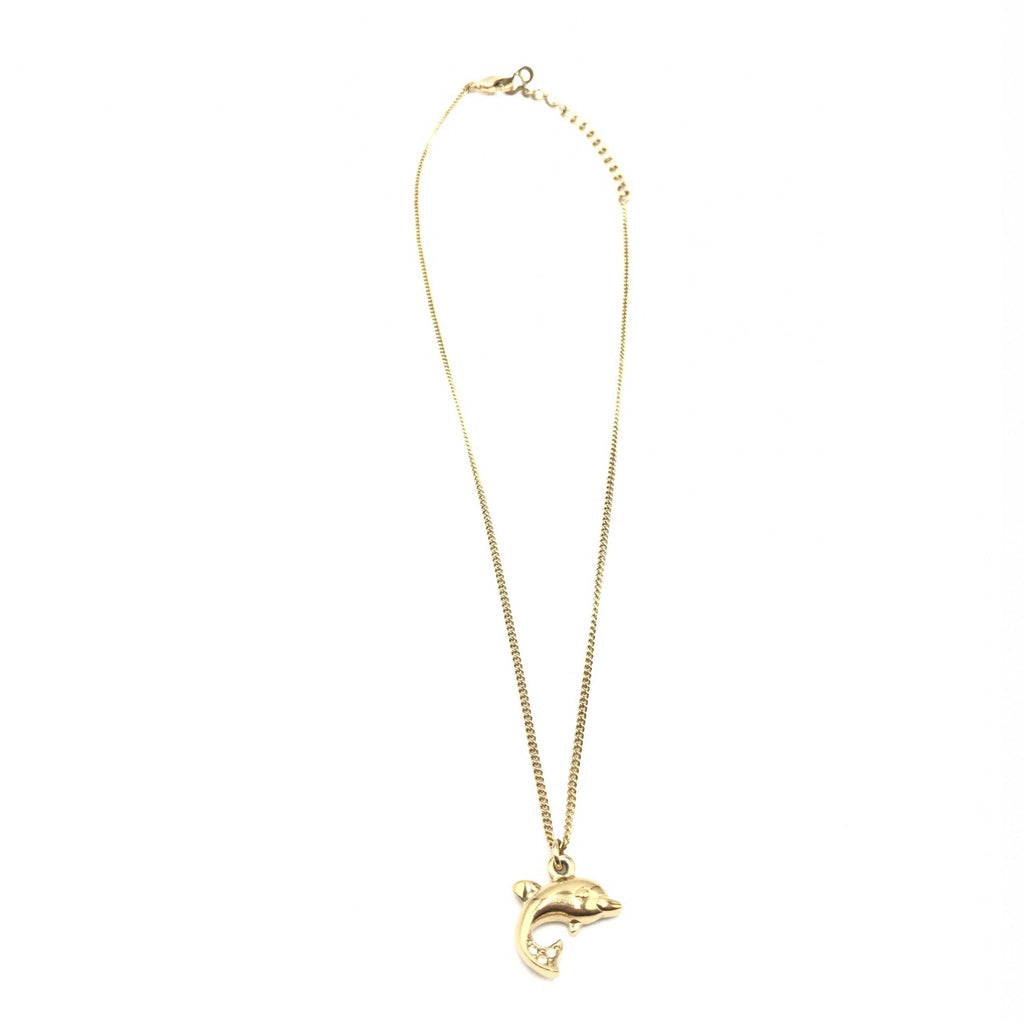 Dolphin Motif Rhinestone Gold Plated Necklace