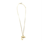 Dolphin Motif Rhinestone Gold Plated Necklace