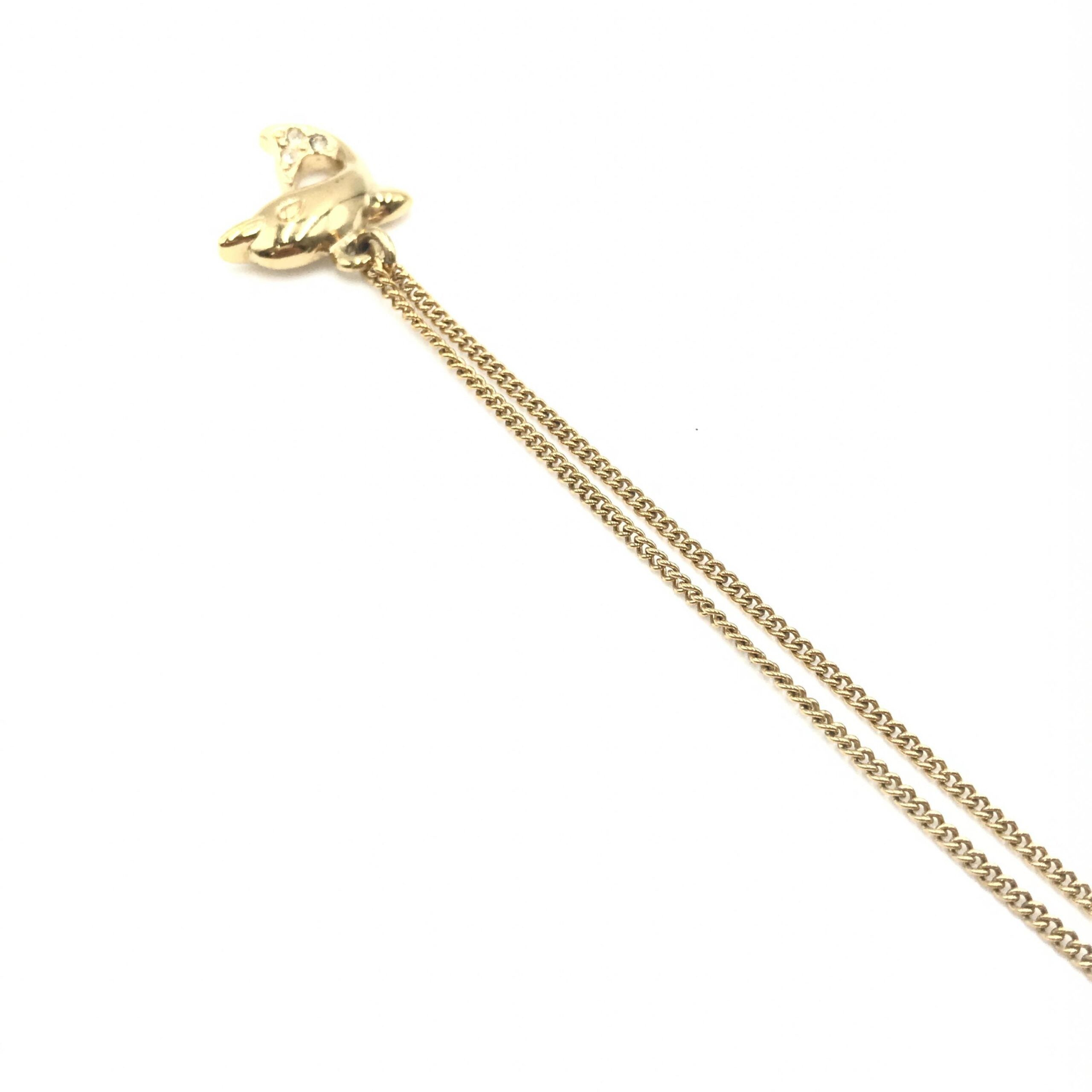 Dolphin Motif Rhinestone Gold Plated Necklace