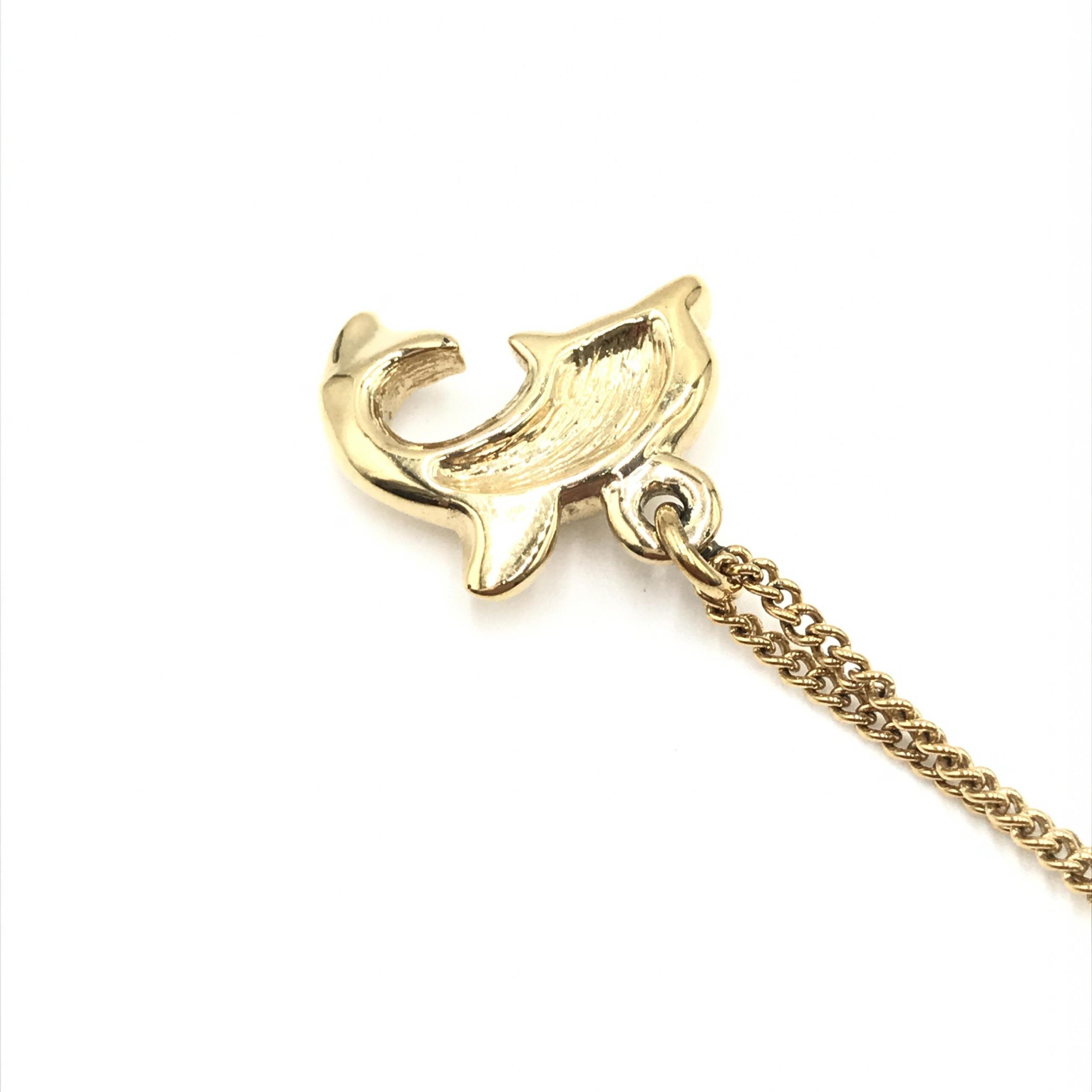 Dolphin Motif Rhinestone Gold Plated Necklace