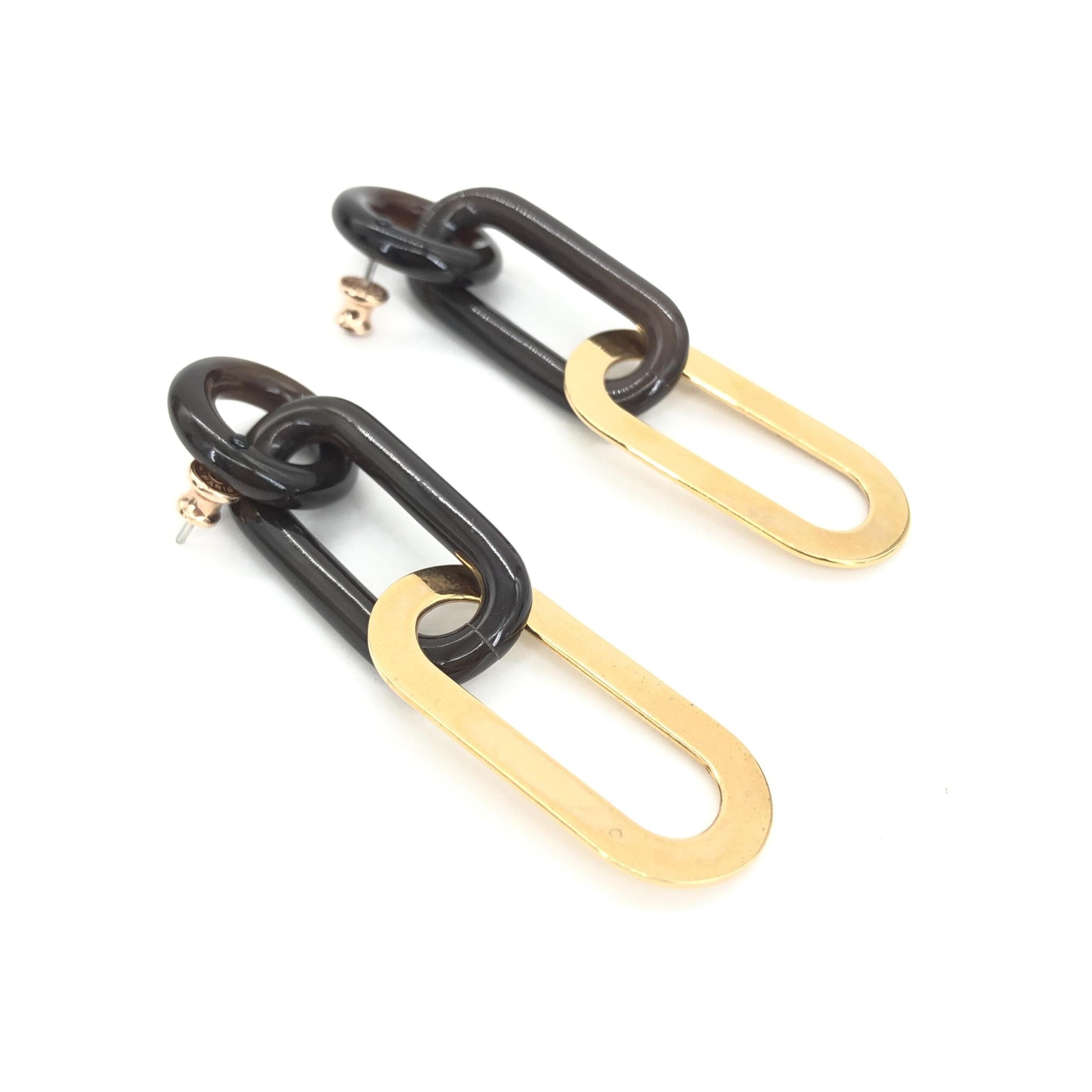 Gold Plated And Black Chain Link Earrings