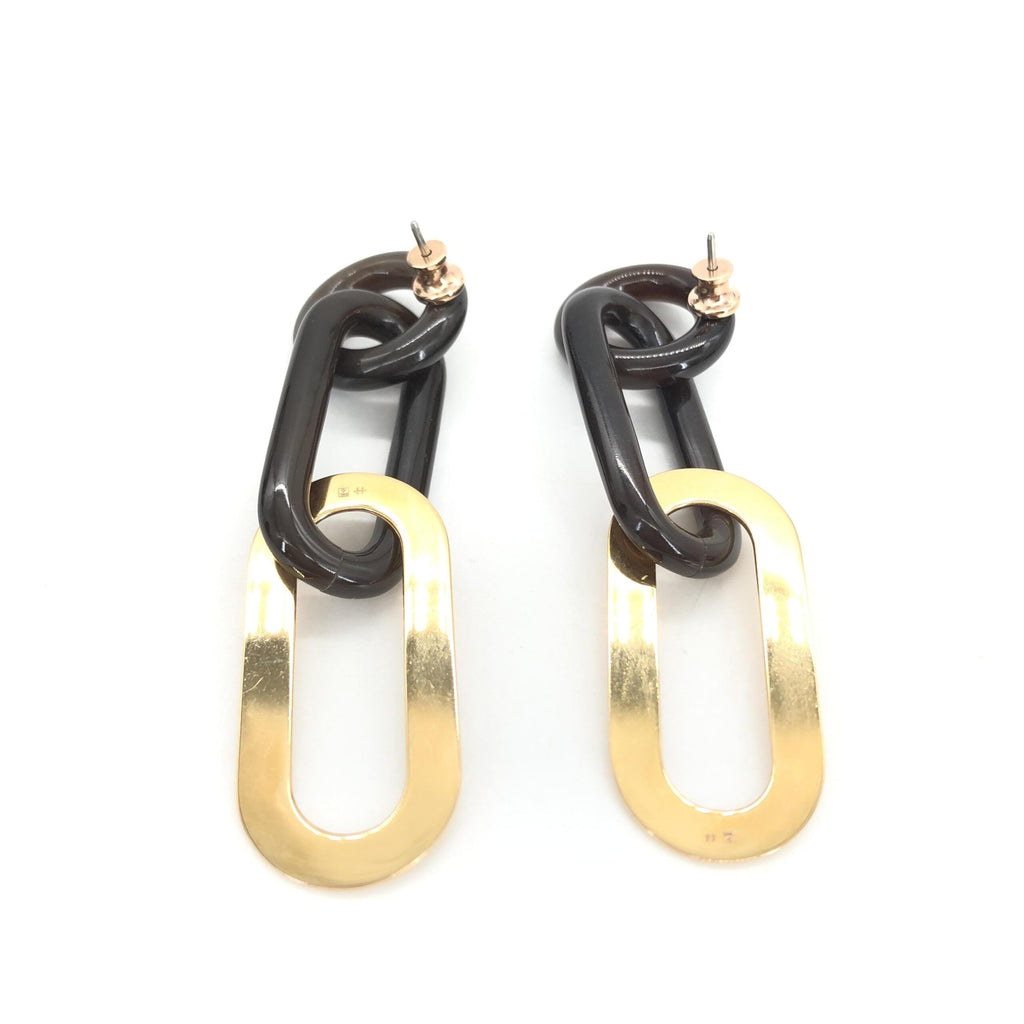 Gold Plated And Black Chain Link Earrings