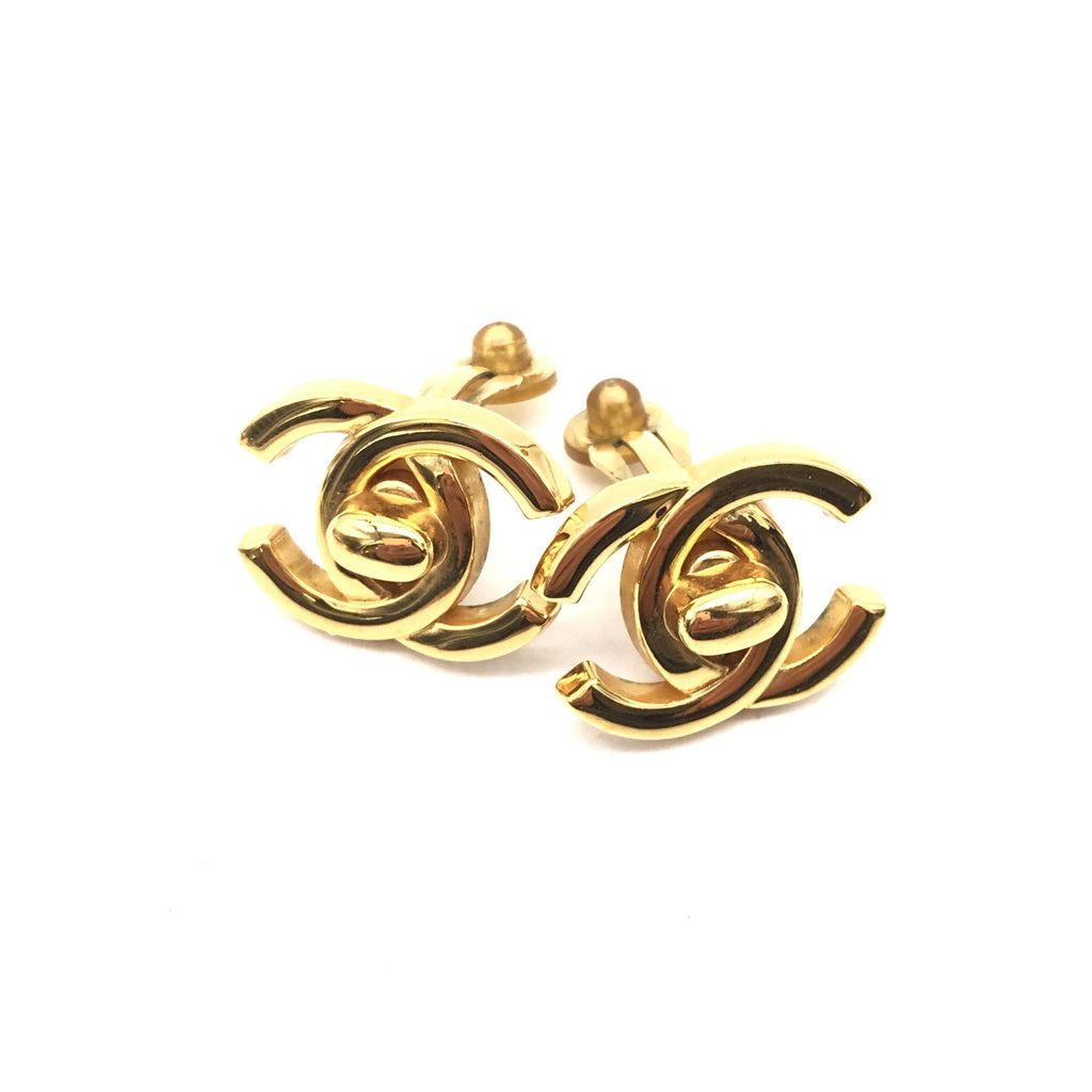 Gold PLated CC Turnlock Clip-On Earrings