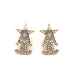 Gold Plated Star Coco Mark Earrings With Rhinestones