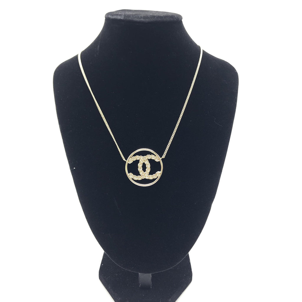 Gold Tone CC Circle Pendant Necklace