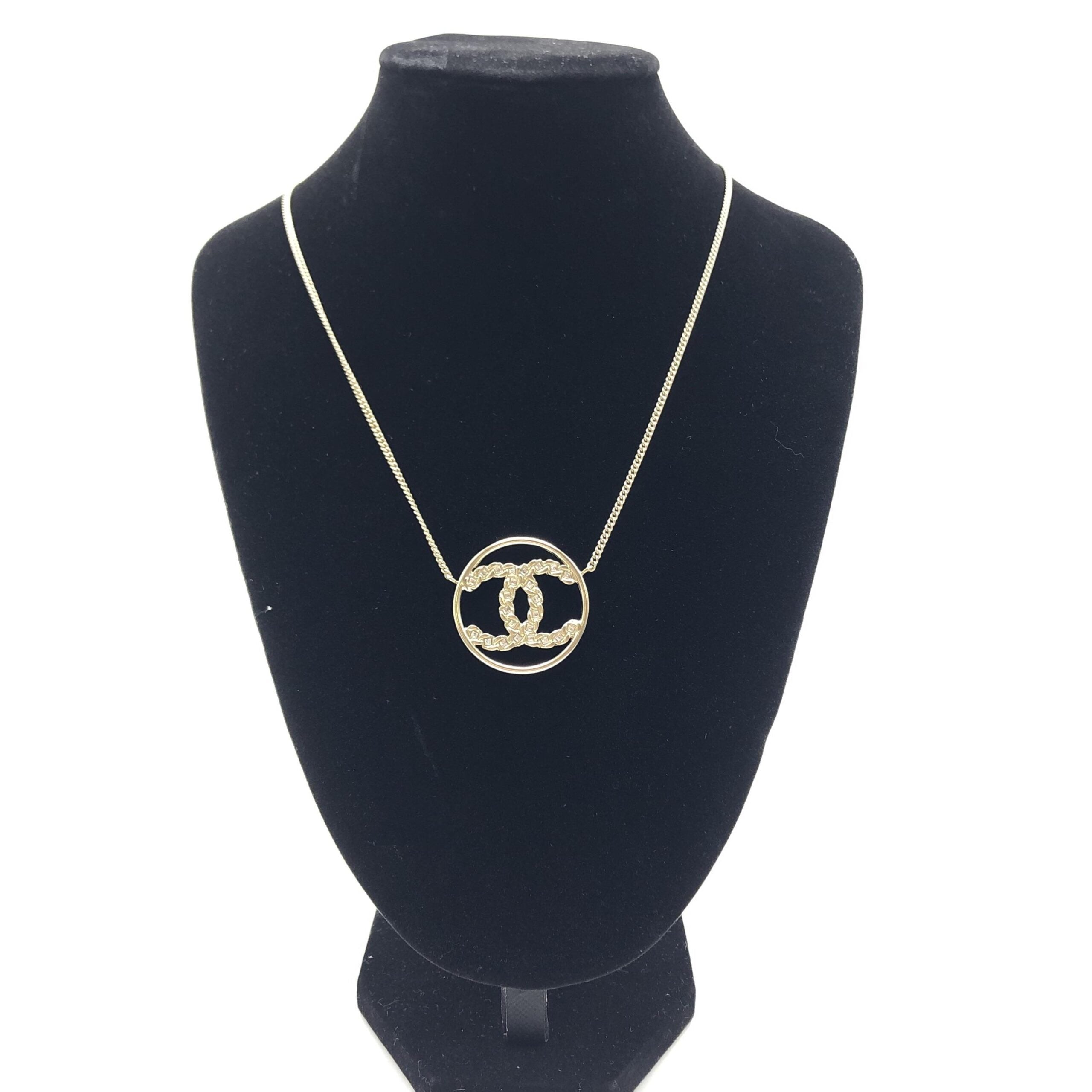 Gold Tone CC Circle Pendant Necklace