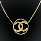 Gold Tone CC Circle Pendant Necklace