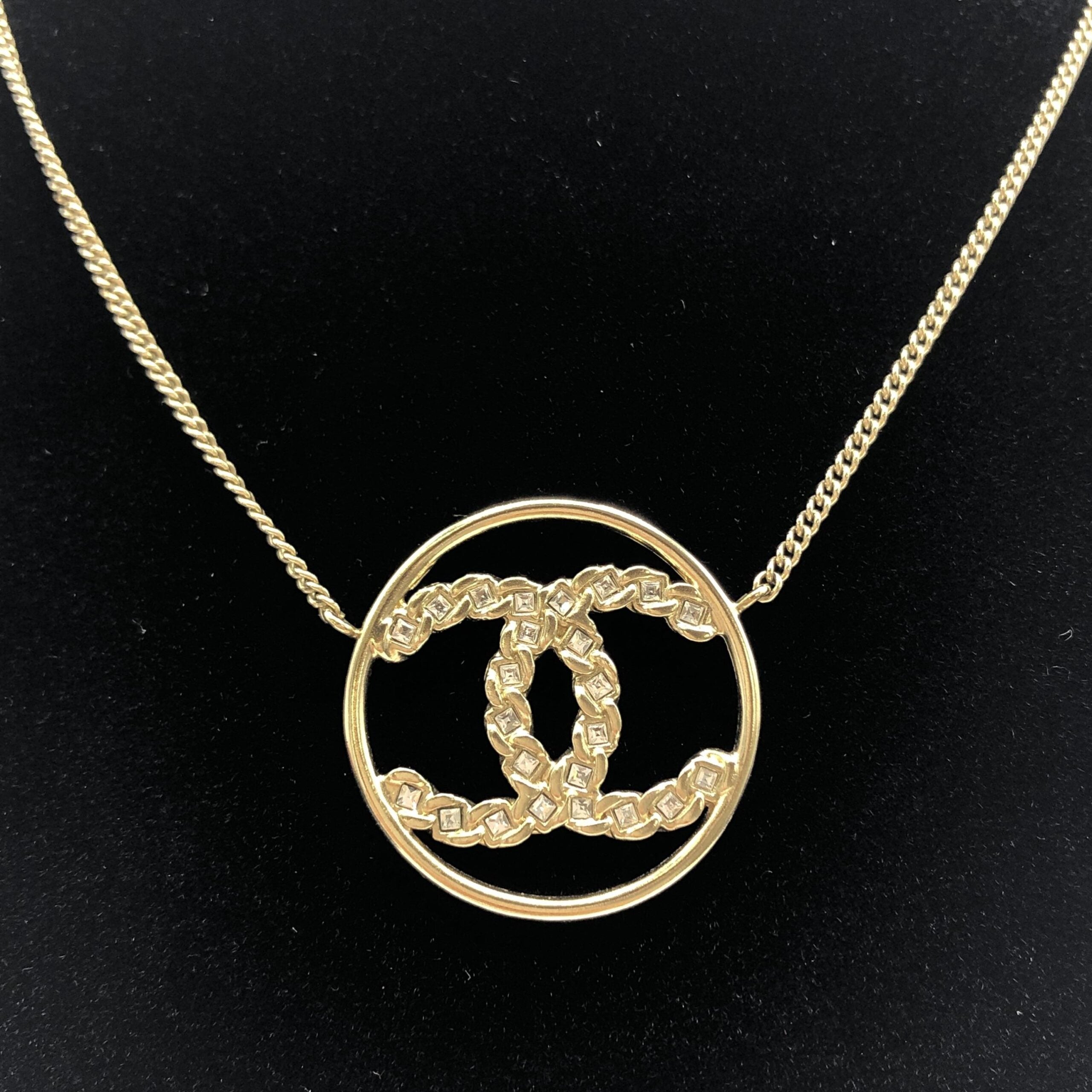 Gold Tone CC Circle Pendant Necklace