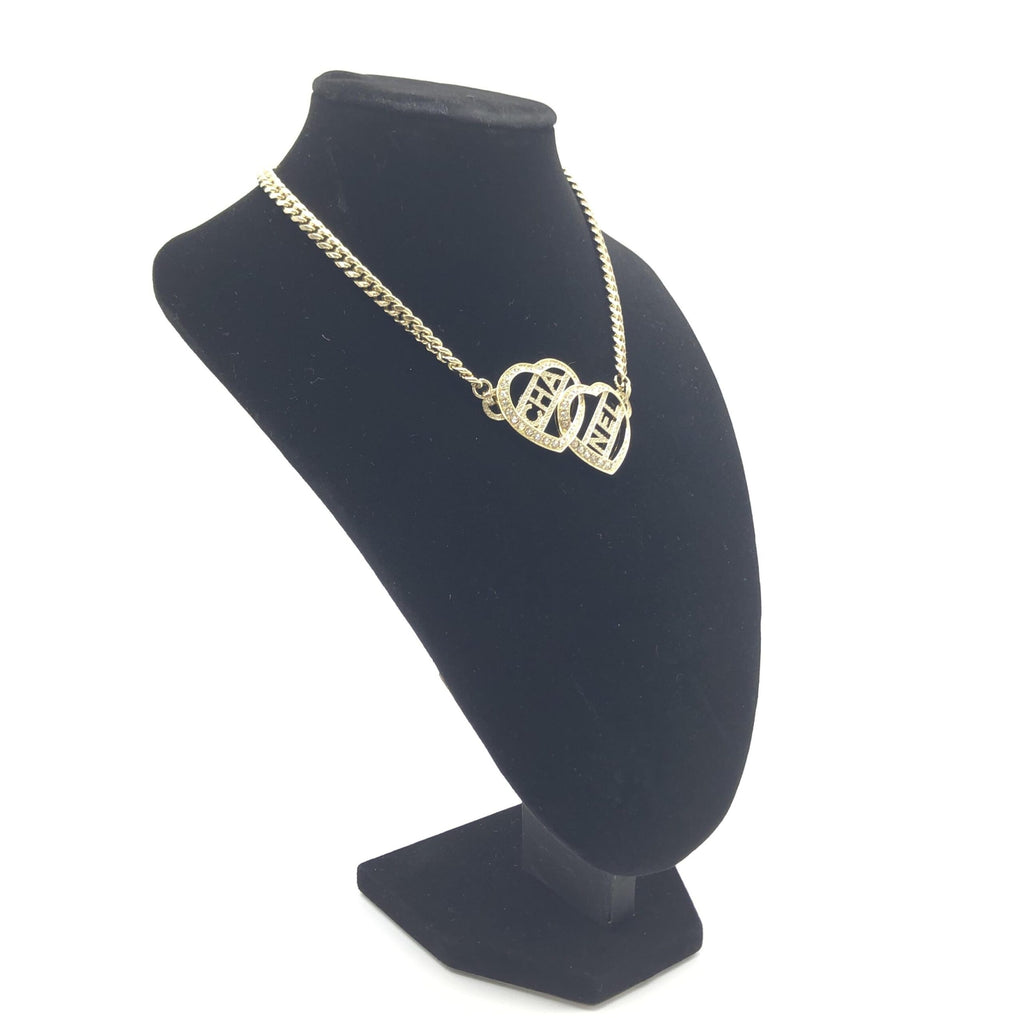 Gold Tone Heart Choker Necklace With Logo