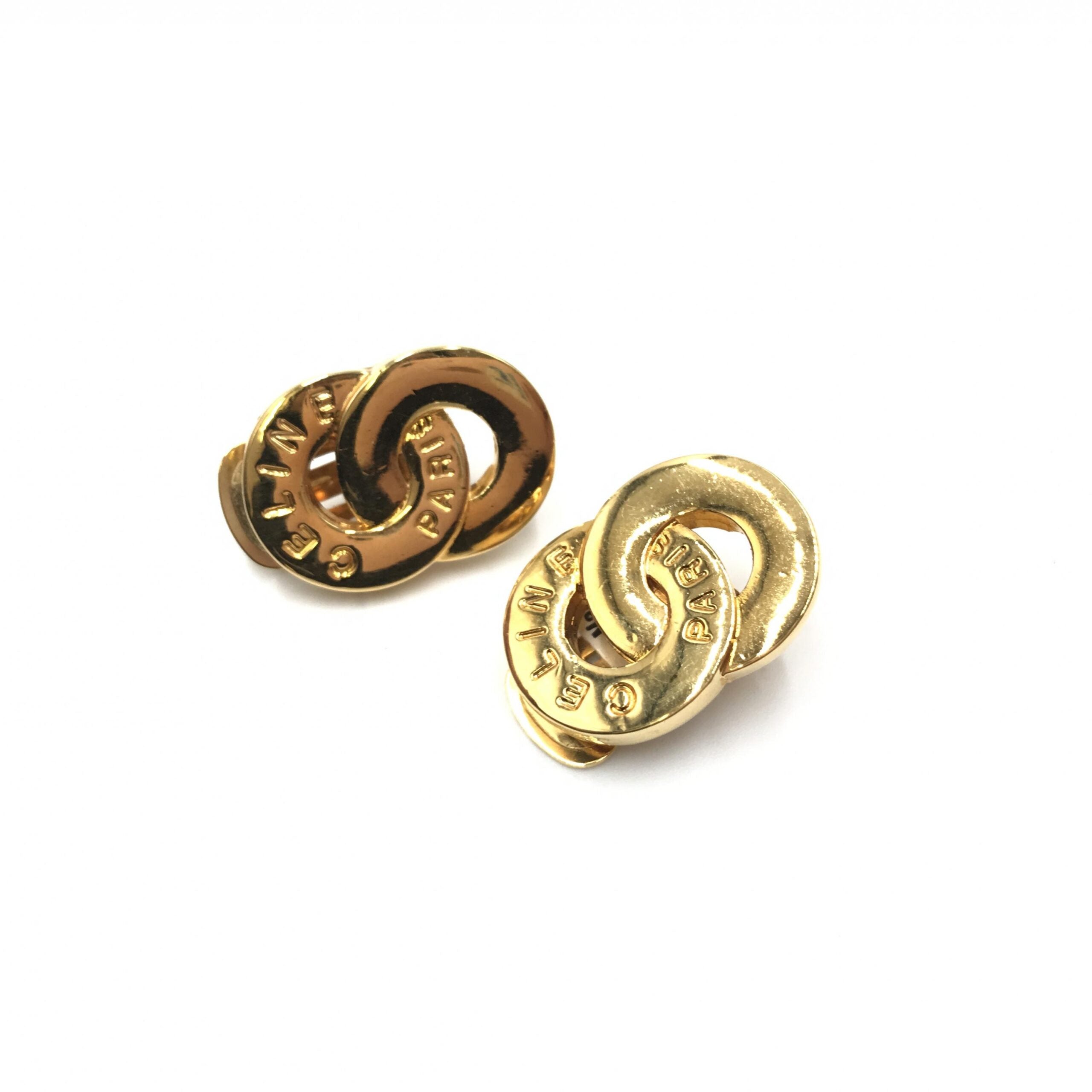 Gold Tone Double Round Motif Earrings