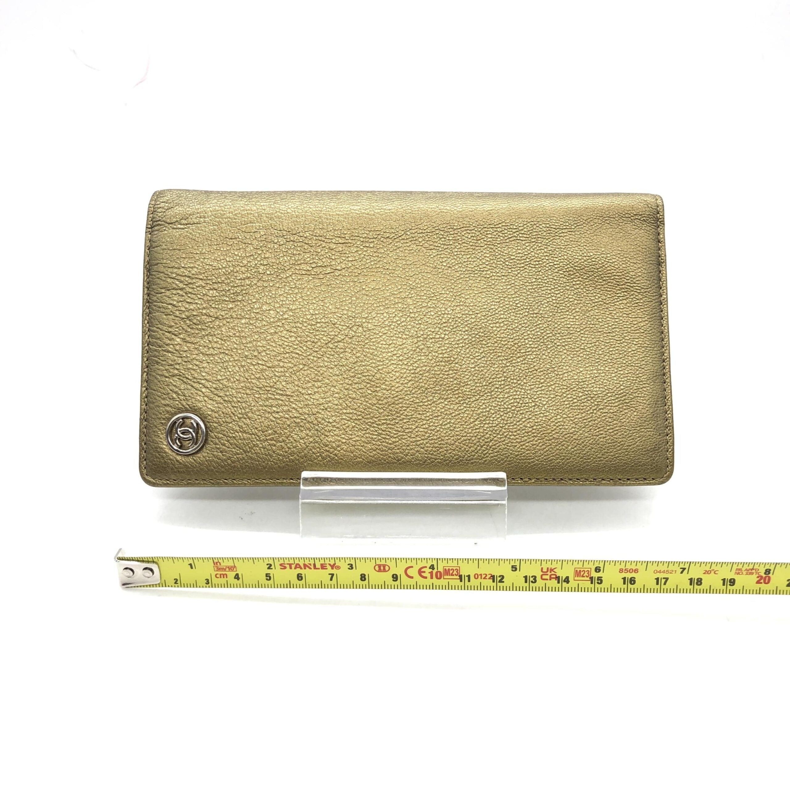 Gold Tone Caviar Leather Bifold Wallet
