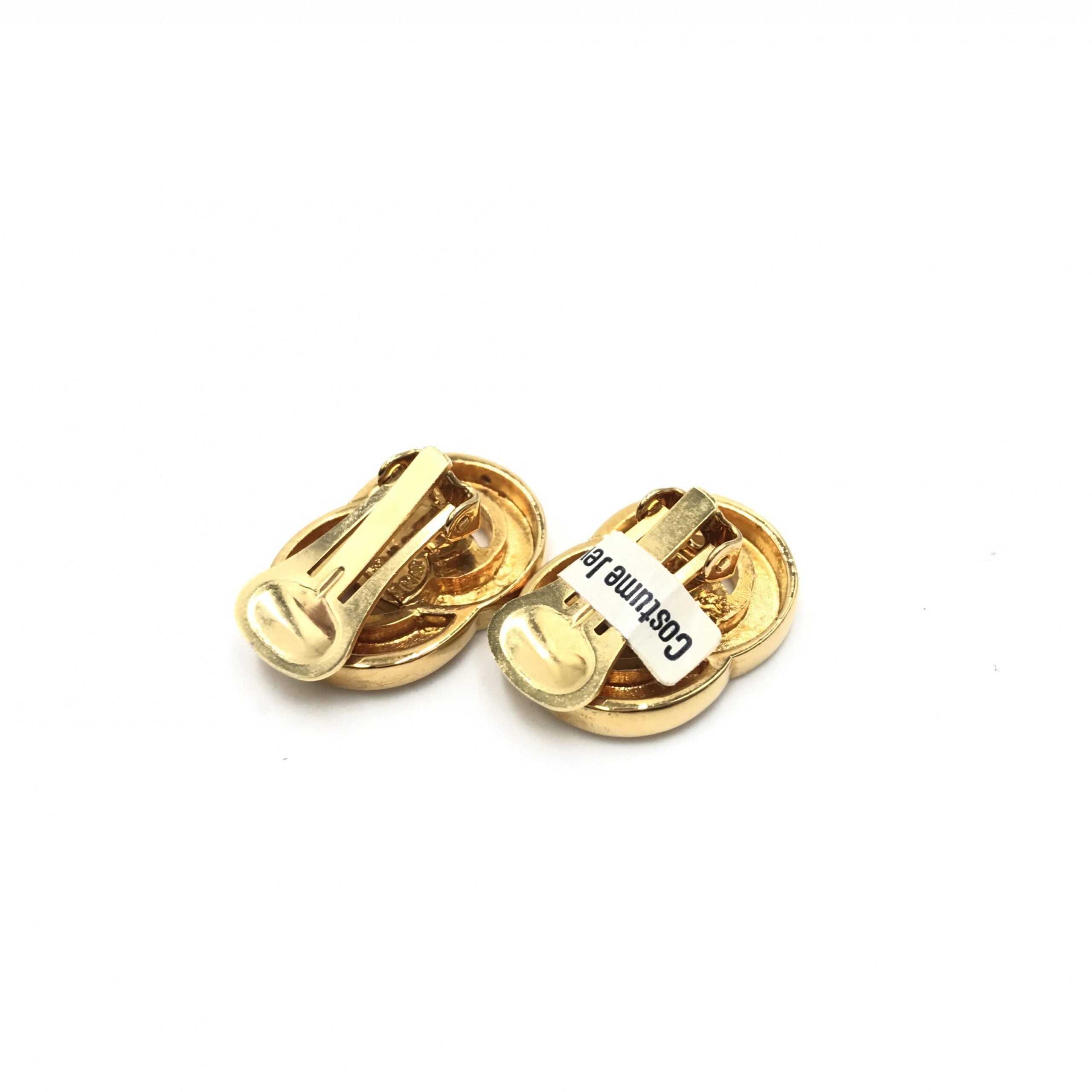 Gold Tone Double Round Motif Earrings