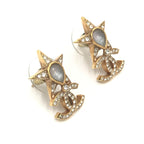 Gold Plated Star Coco Mark Earrings With Rhinestones