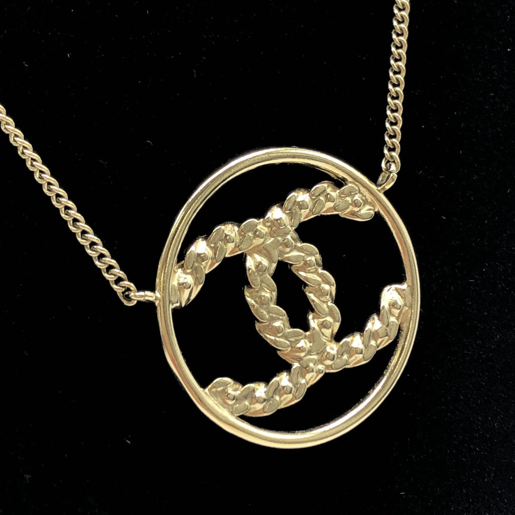 Gold Tone CC Circle Pendant Necklace