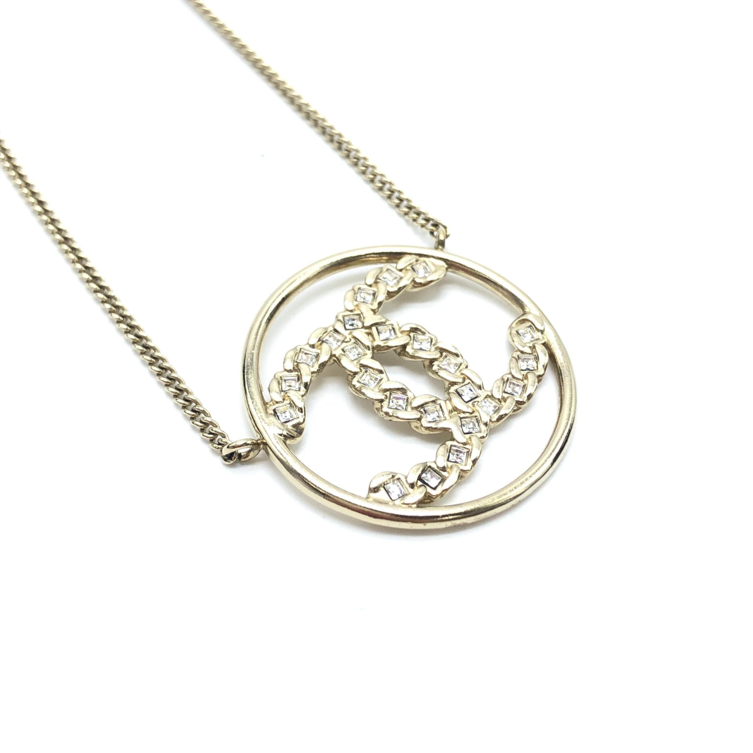 Gold Tone CC Circle Pendant Necklace