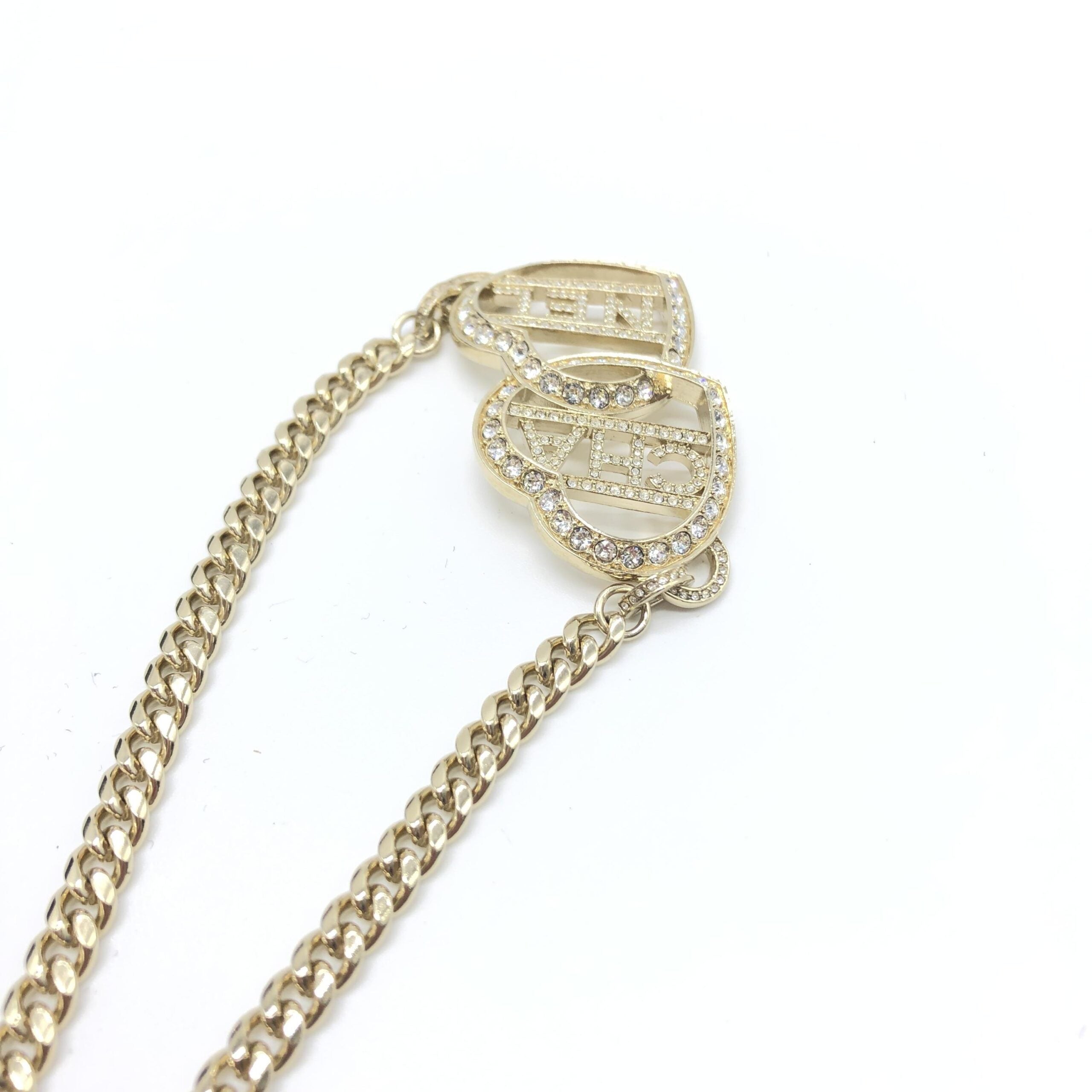 Gold Tone Heart Choker Necklace With Logo