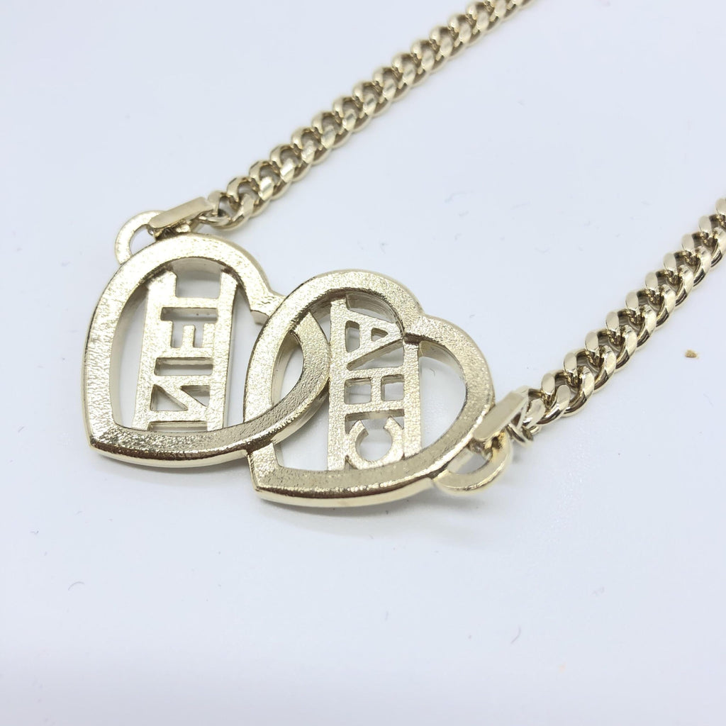 Gold Tone Heart Choker Necklace With Logo