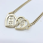 Gold Tone Heart Choker Necklace With Logo