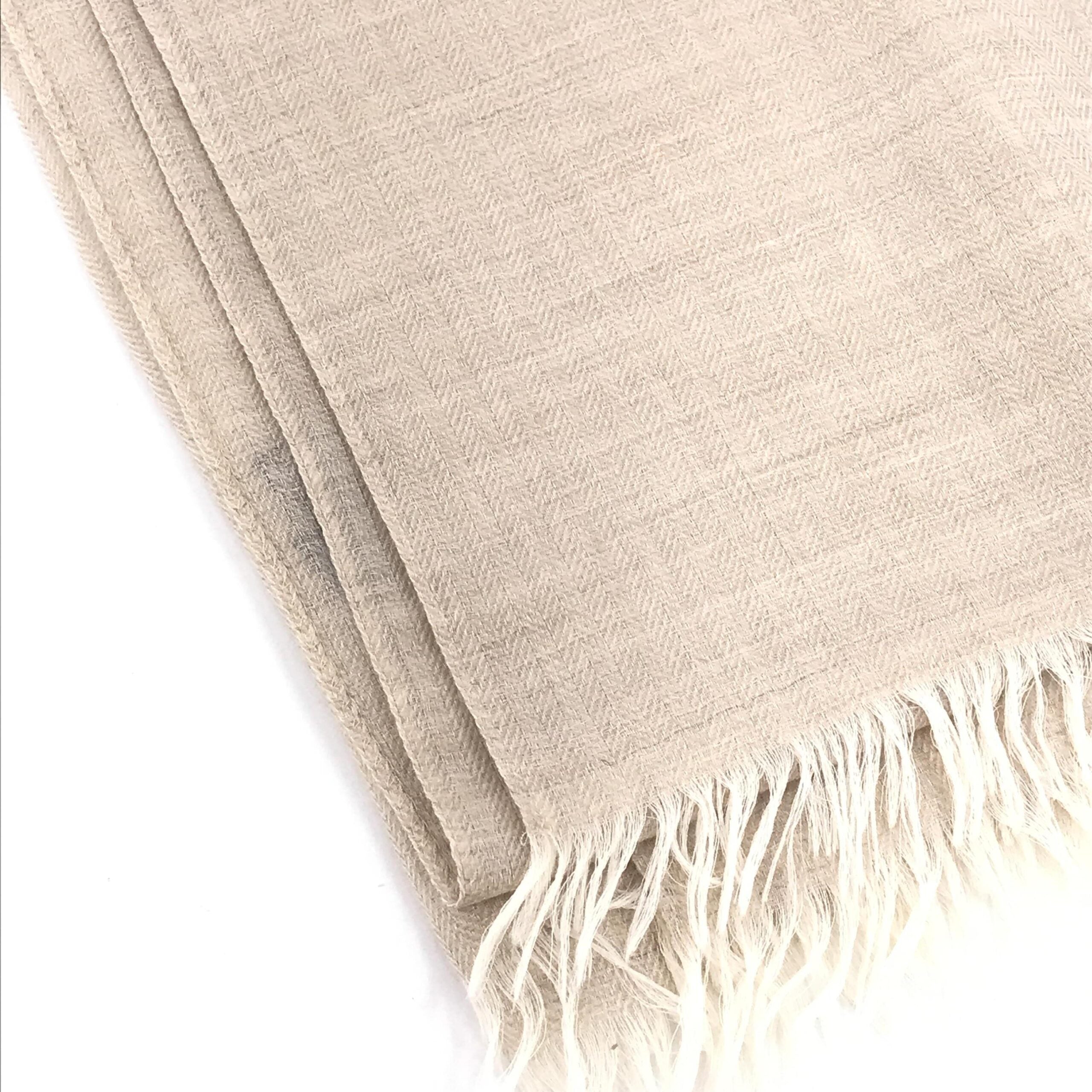 Light Beige Linen Scarf With Fringes