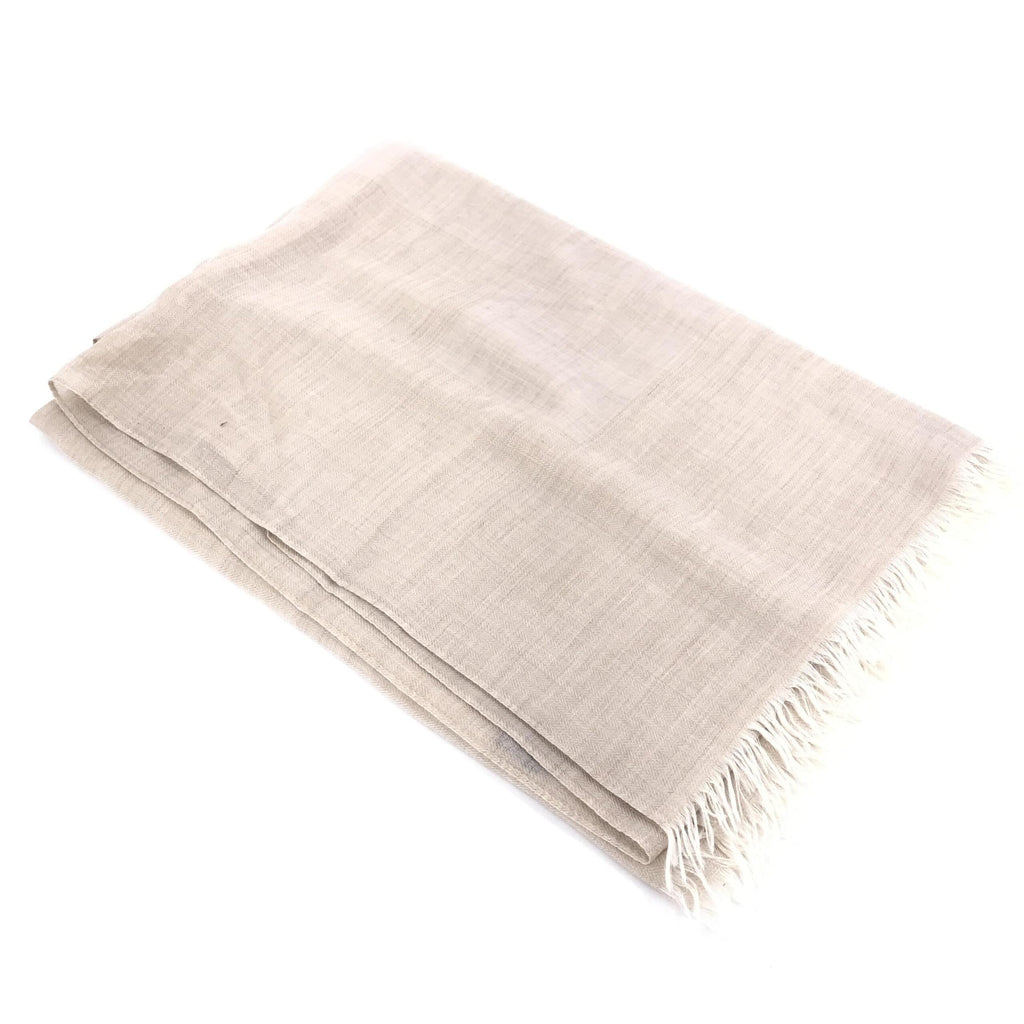 Light Beige Linen Scarf With Fringes
