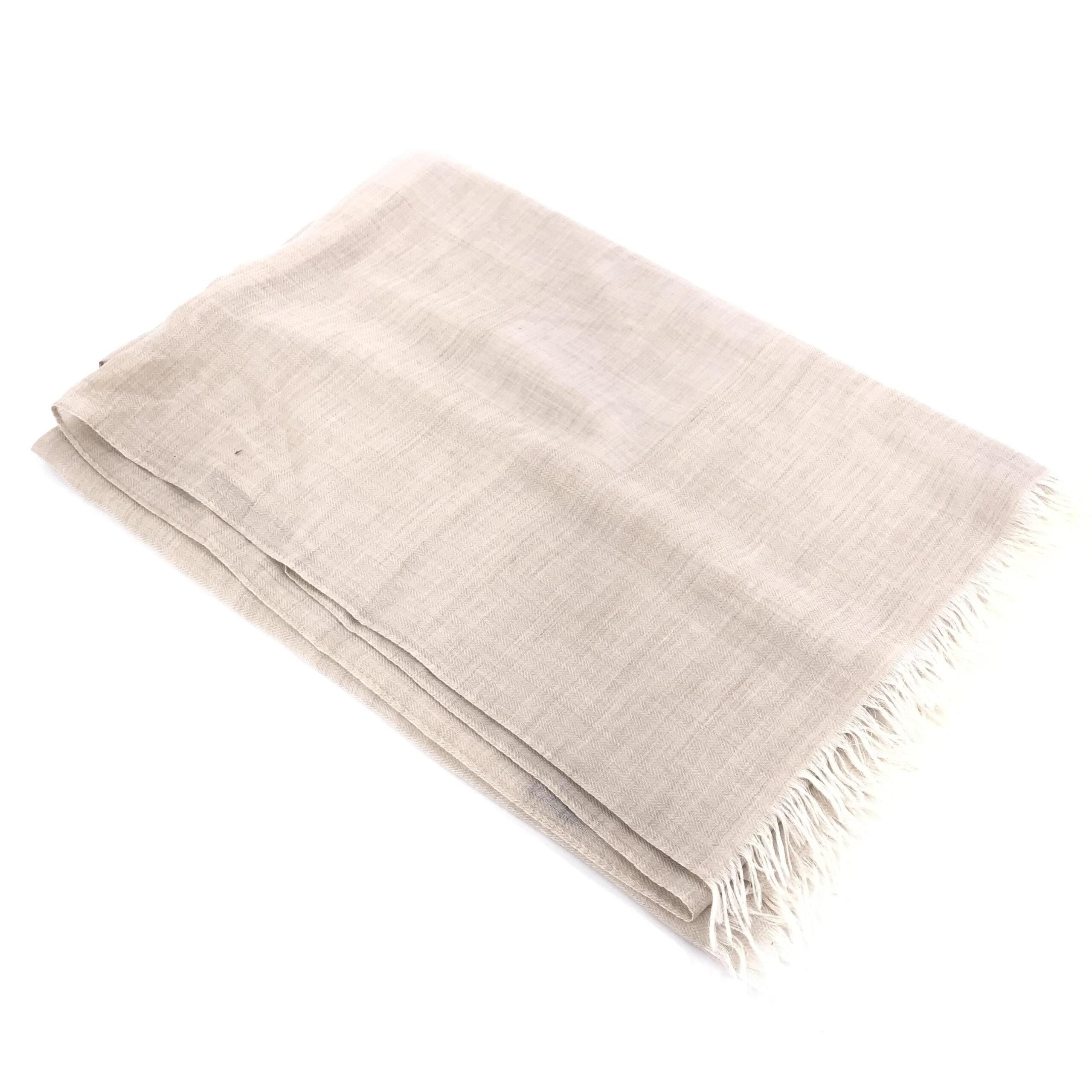 Light Beige Linen Scarf With Fringes